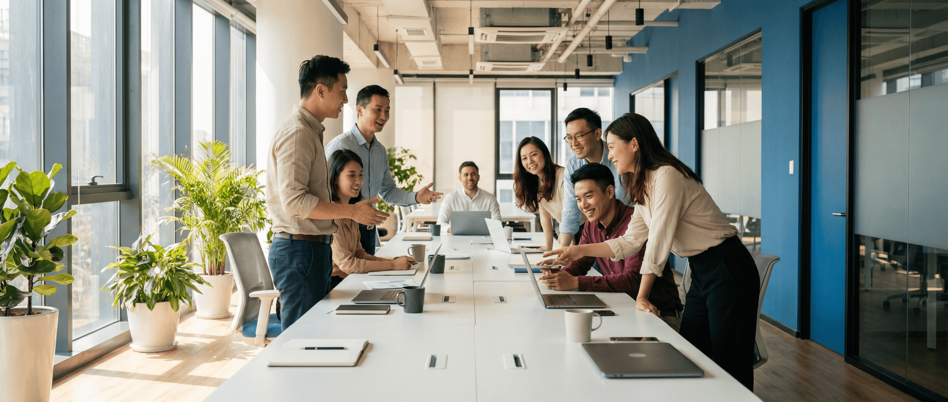 SAFEWELL team meeting in modern office